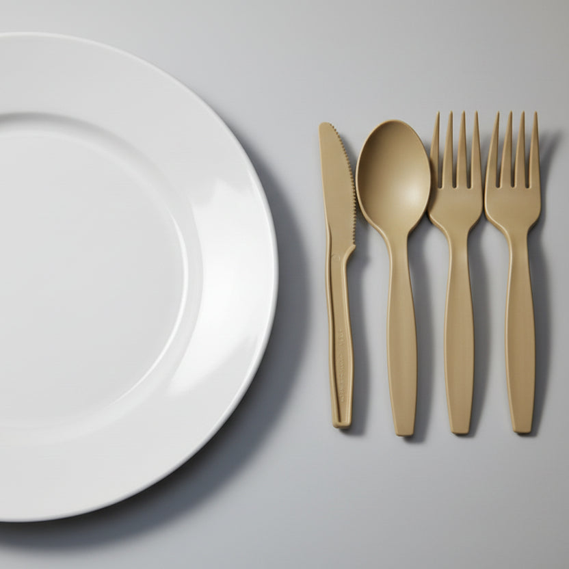 Eco-Friendly Plant Fiber Tableware Set – Compostable Fork, Spoon, Knife 50PCS