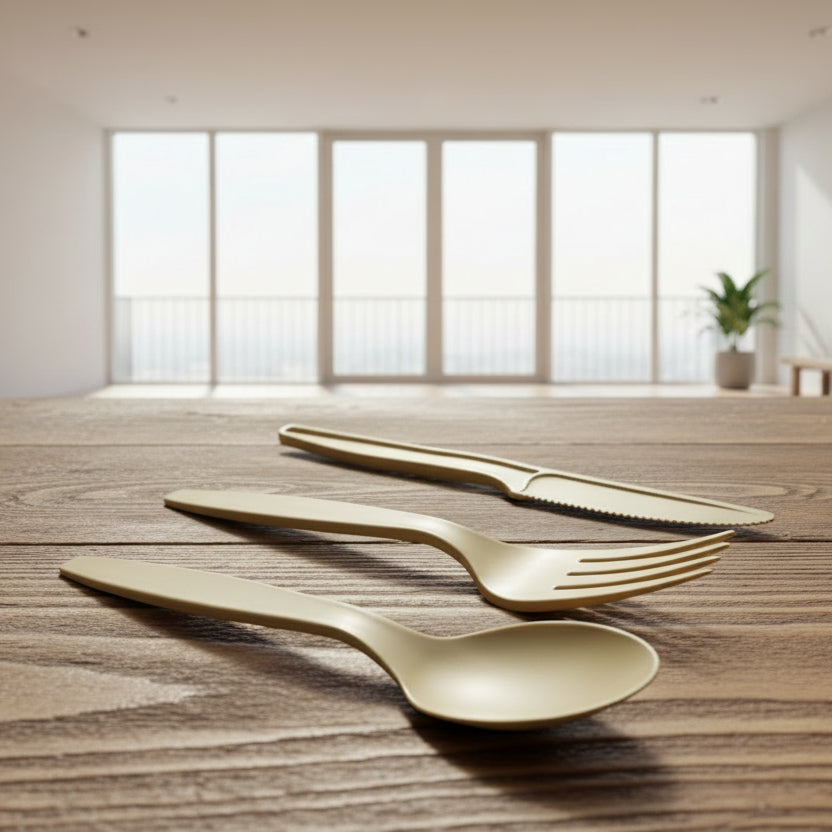 Eco-Friendly Plant Fiber Tableware Set – Compostable Fork, Spoon, Knife 50PCS
