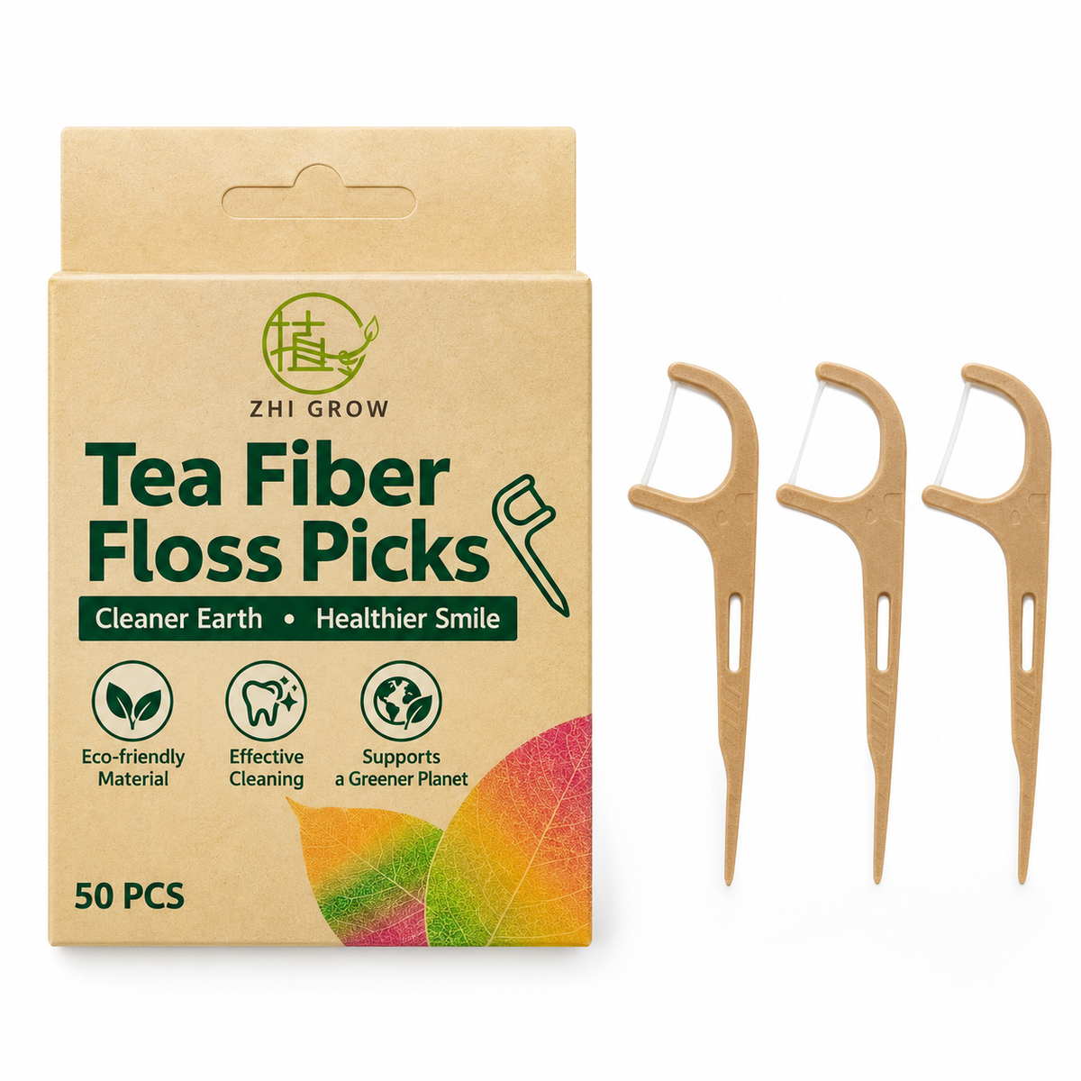 Tea Fiber Dental Floss Picks – 50 pcs (Box Pack)