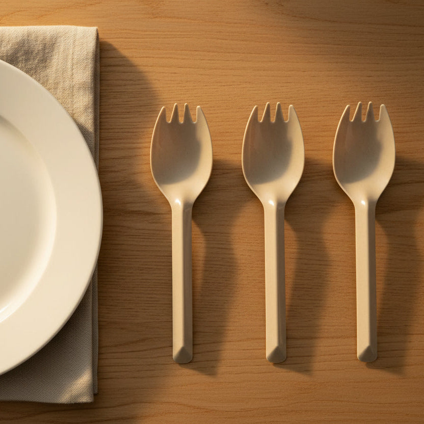 Tea Fiber Fork & Spoon  (50 pcs pack)